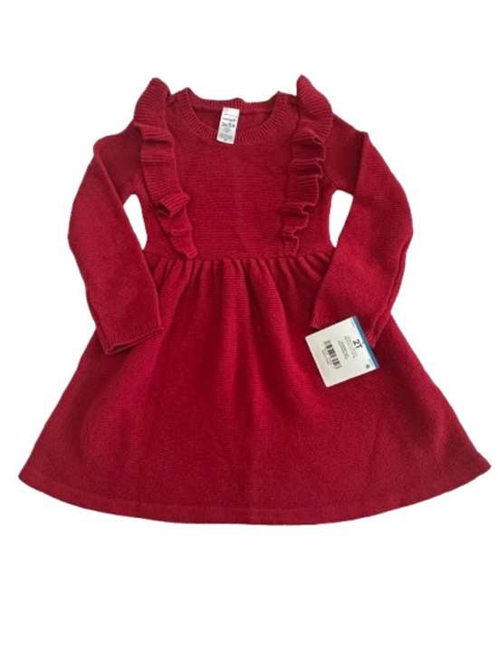 Carter's Other - New Carters' 2T Bright Red Knit Ruffled Long Sleeves Round Neck Holiday Dress